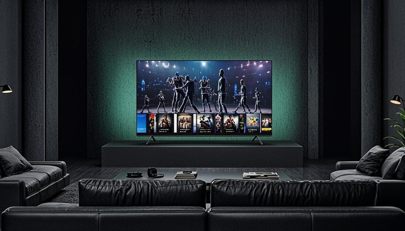 Smart TV streaming setup in dark living room