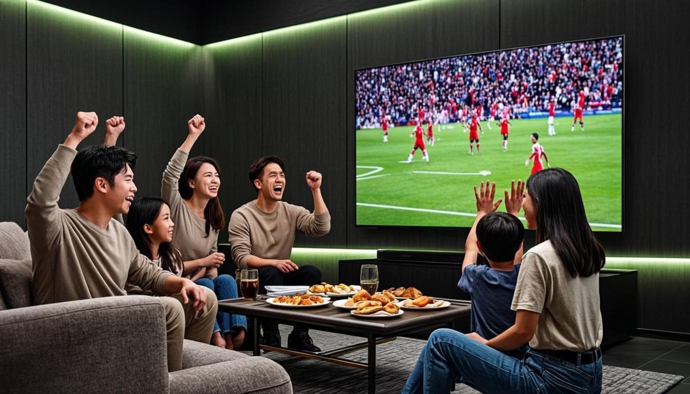 Family watching sports on TV